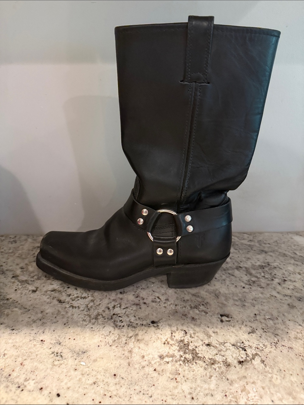 Frye Black Leather Harness Mid-Calf Boot